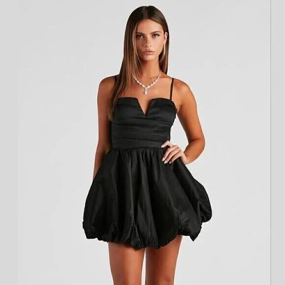💋 ZARA Black Poplin Mini Dress NWT | Sweetheart Neck, Belted, Balloon Hem M - Picture 8 of 16